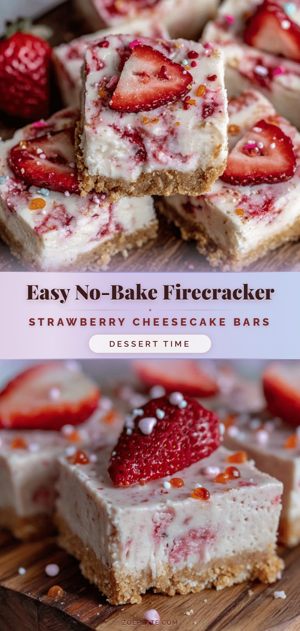 no-bake firecracker strawberry cheesecake bars recipe