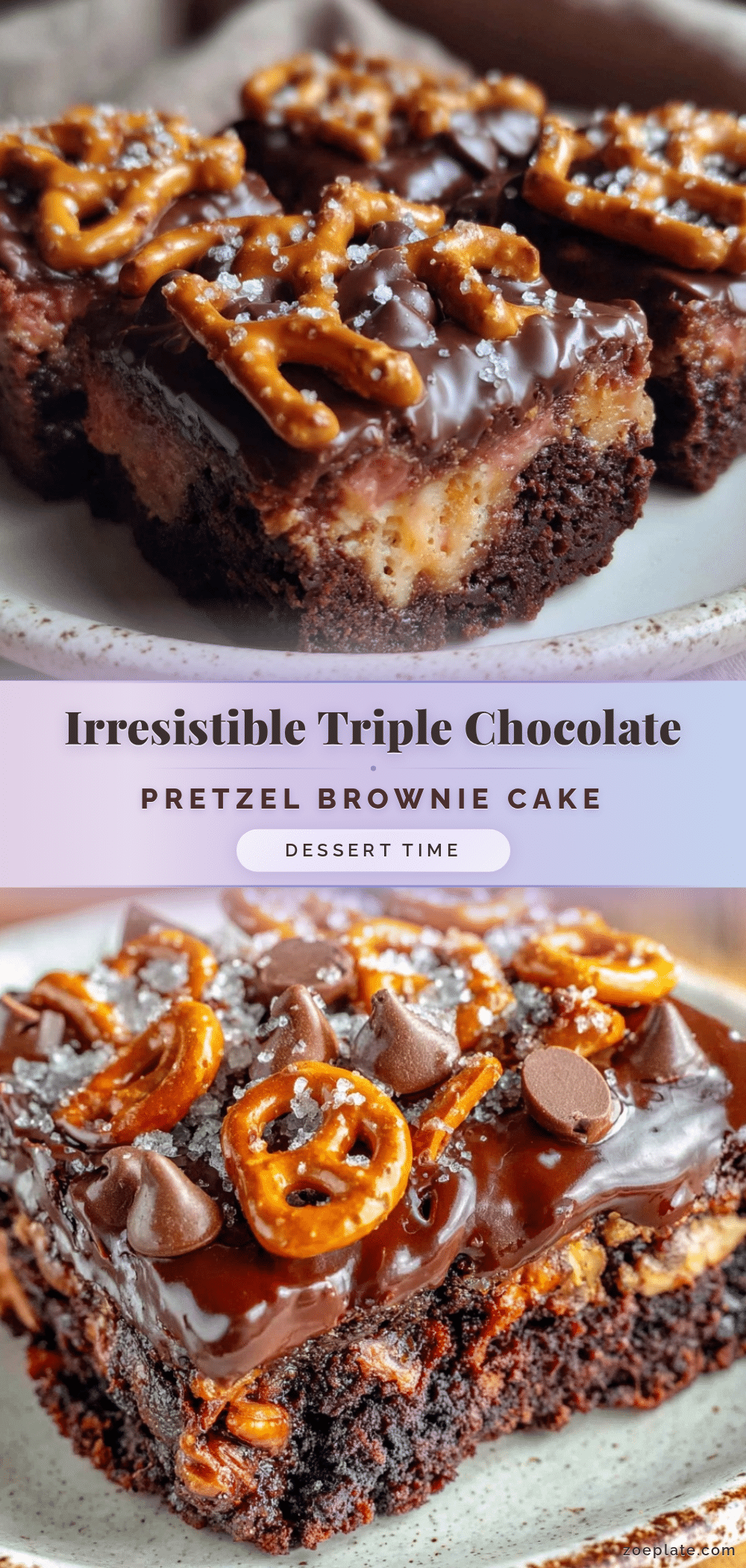 triple chocolate pretzel crunch brownie cake recipe