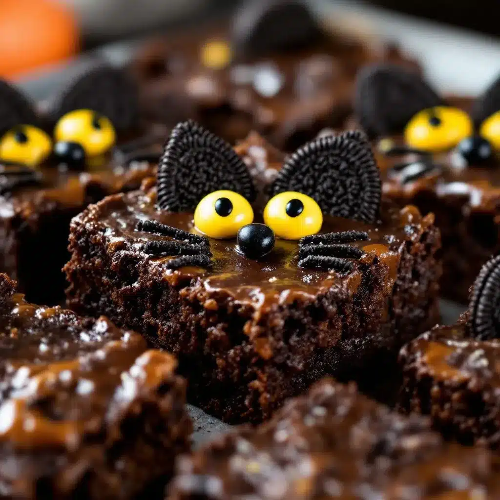 black cat Halloween brownies preparation steps