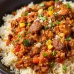 cheesy ground beef and rice skillet - featured image