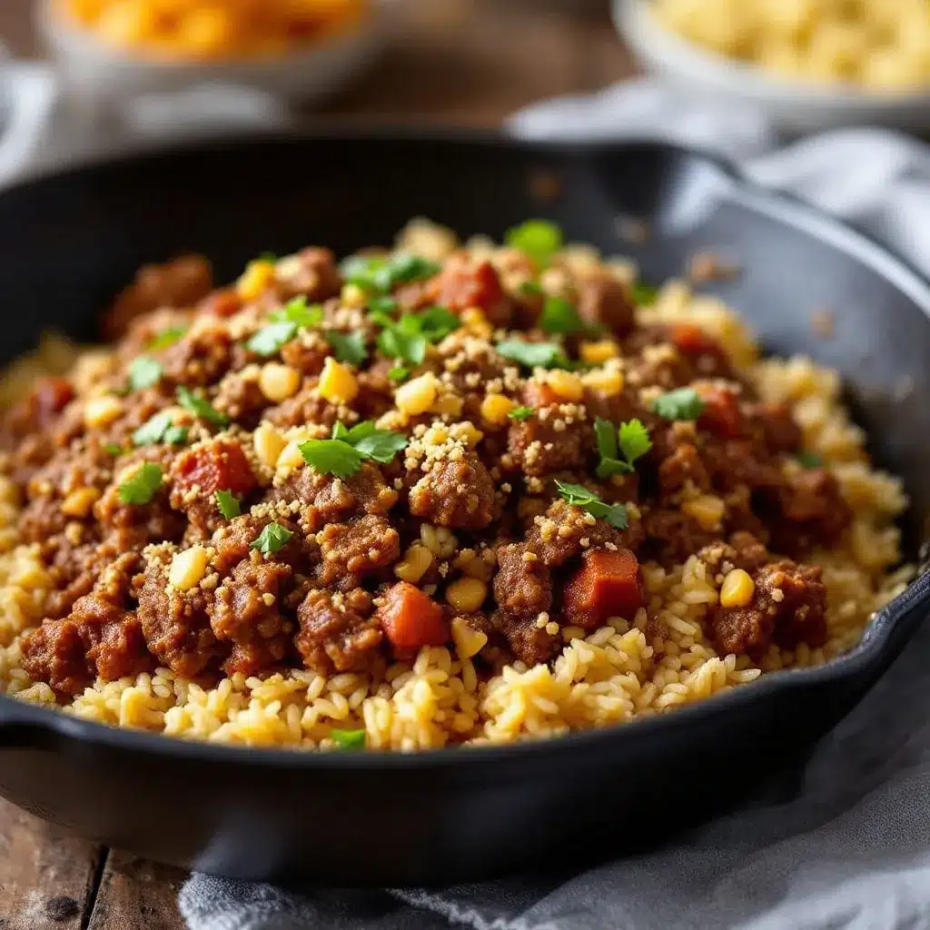 cheesy ground beef and rice skillet preparation steps