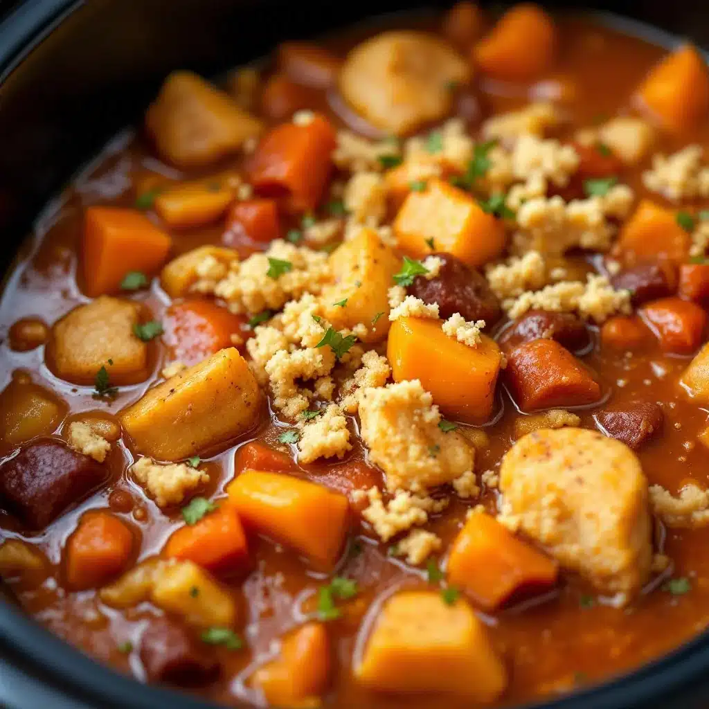 cozy crockpot fall harvest chicken stew - featured image