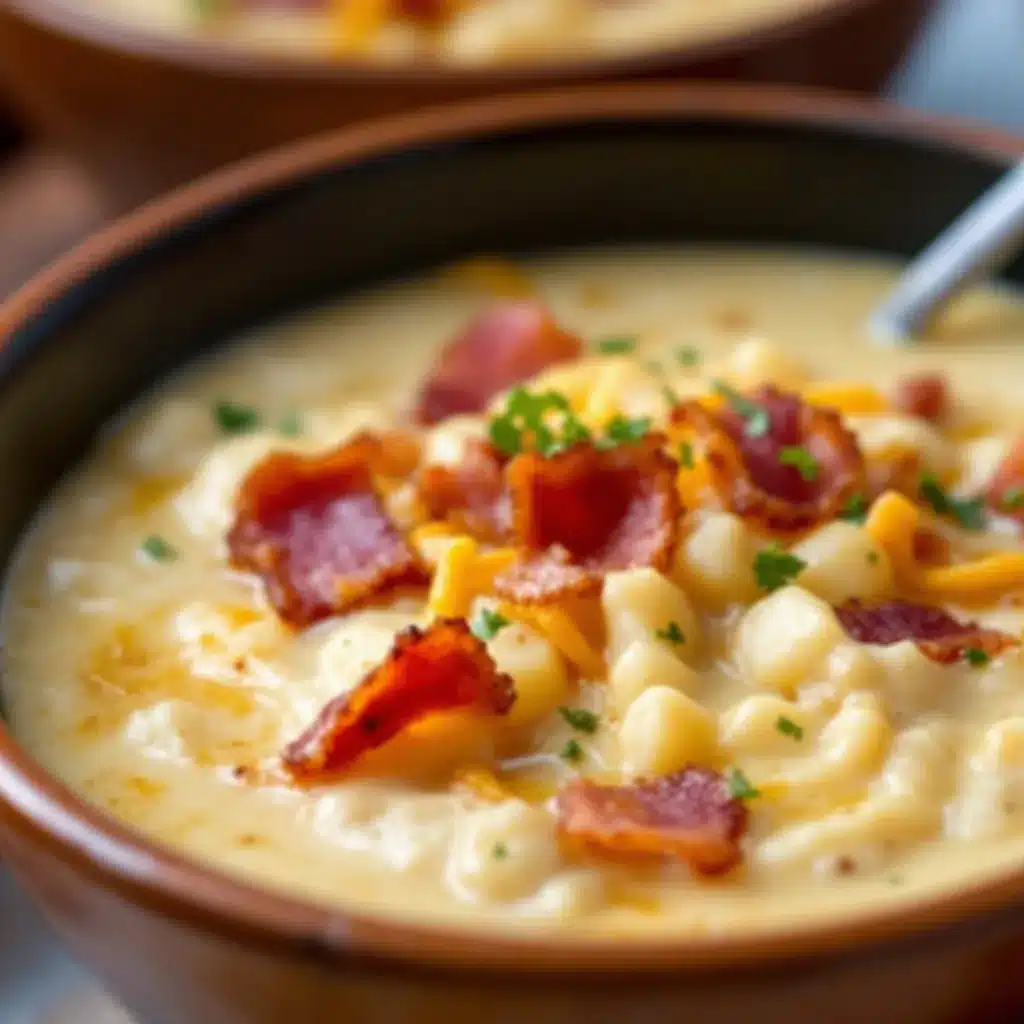 creamy loaded baked potato soup with bacon preparation steps