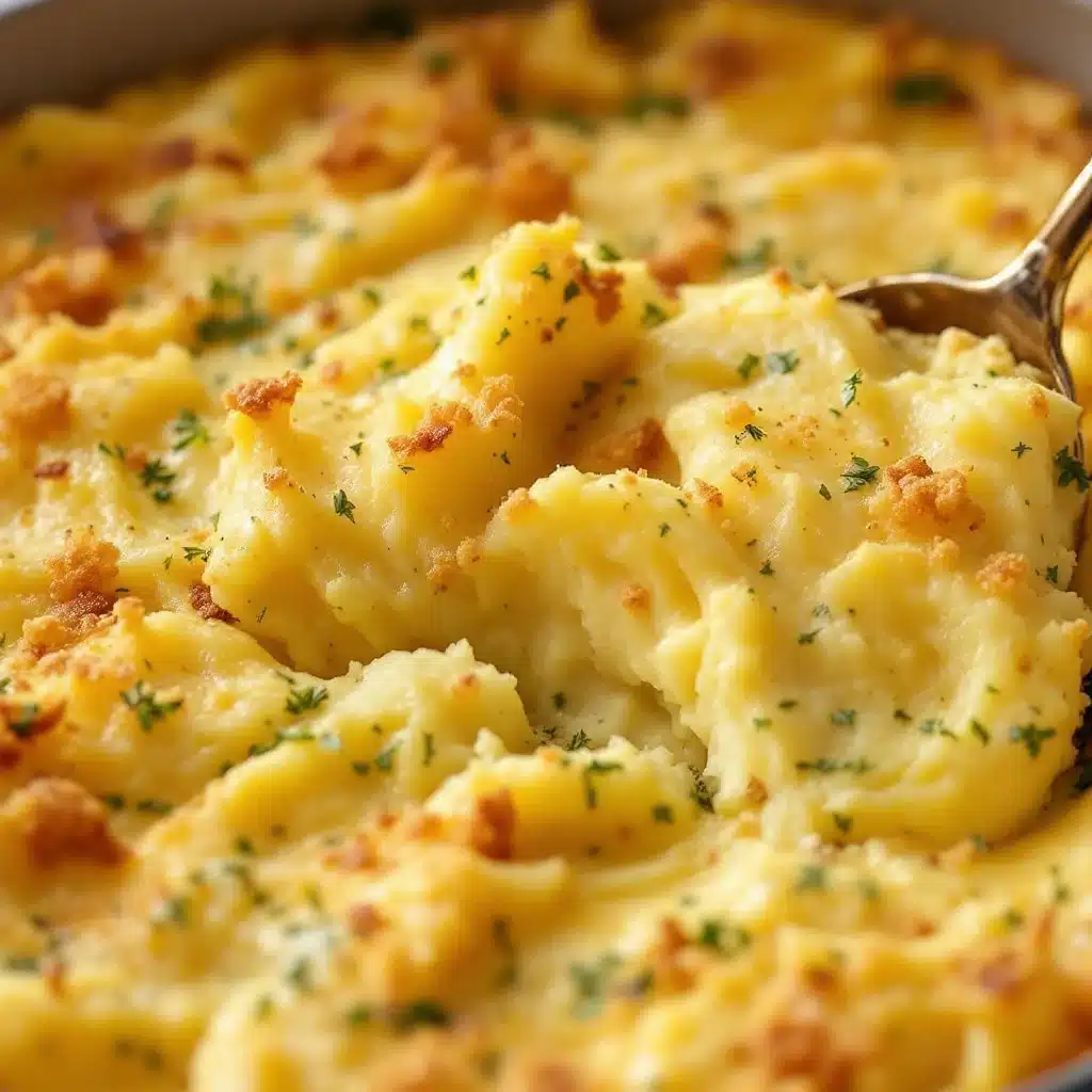creamy make-ahead garlic herb mashed potato casserole - featured image