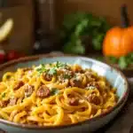 creamy one-pot tuscan sausage and pumpkin pasta - featured image
