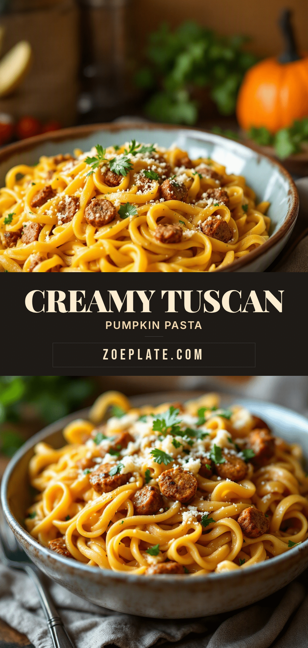 creamy one-pot tuscan sausage and pumpkin pasta recipe