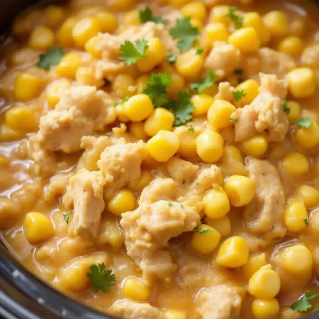creamy slow cooker white chicken chili with corn - featured image