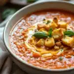 creamy tomato basil soup with grilled cheese croutons - featured image