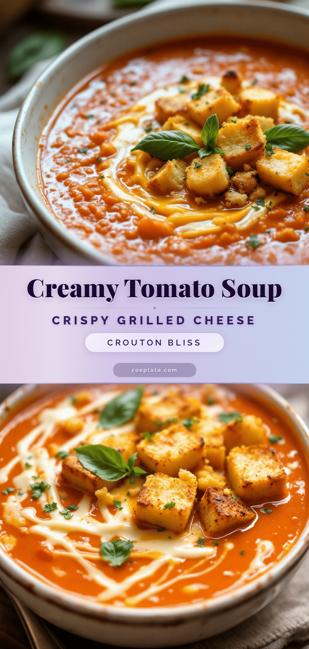 creamy tomato basil soup with grilled cheese croutons recipe