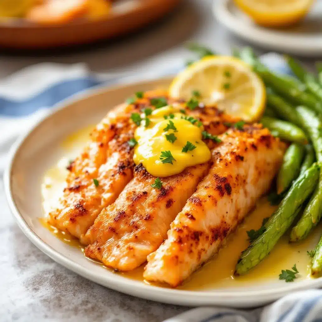 crispy air fryer salmon with lemon butter - featured image