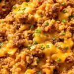 easy cheesy ground beef & rice skillet - featured image