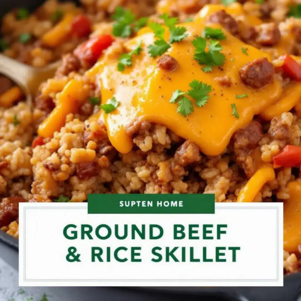 easy cheesy ground beef & rice skillet preparation steps