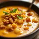 easy slow cooker cheeseburger potato soup - featured image