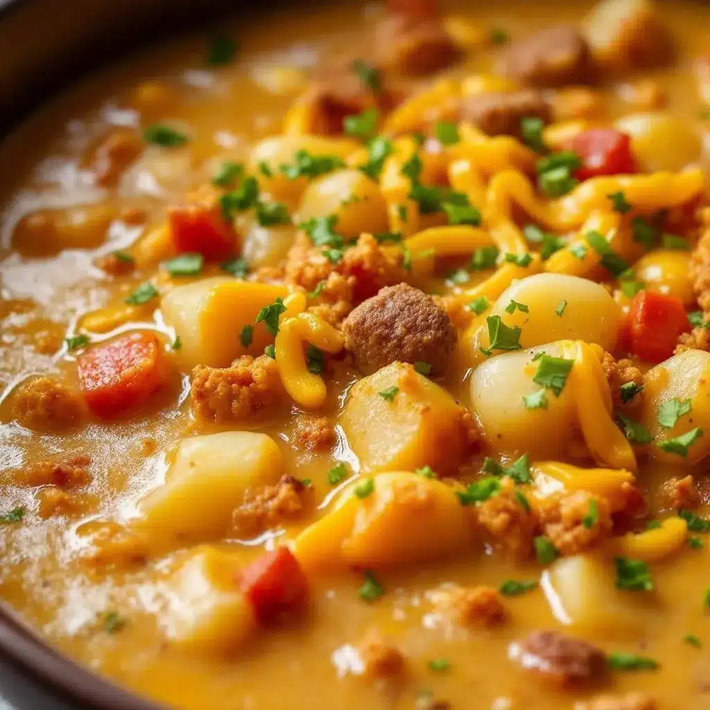 easy slow cooker cheeseburger potato soup preparation steps