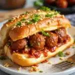 easy slow cooker meatball sub sandwiches - featured image