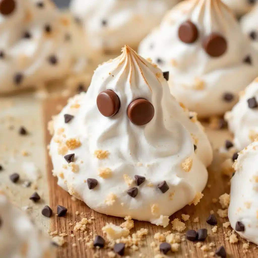ghost meringue cookies with chocolate chip eyes - featured image