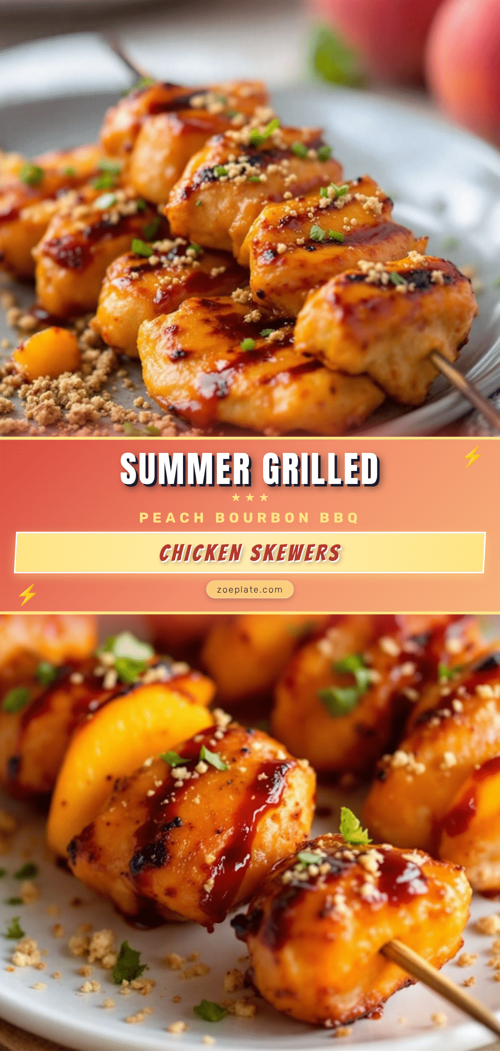 grilled peach bourbon chicken skewers recipe