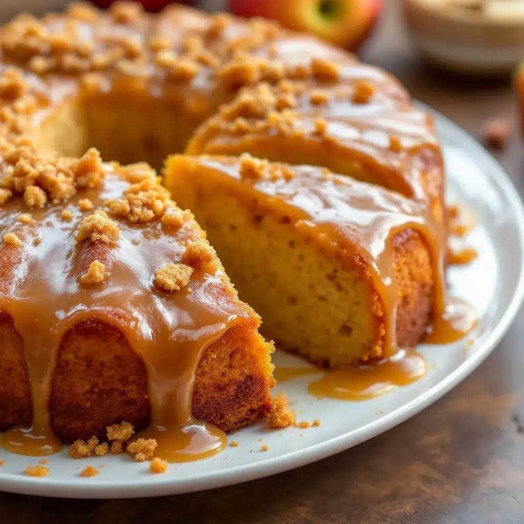 homemade apple dapple cake with caramel glaze preparation steps