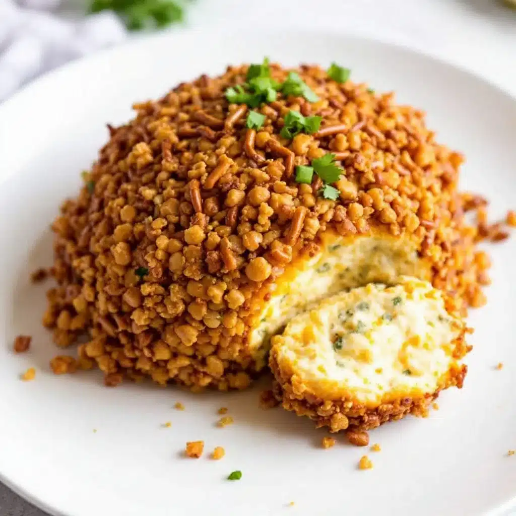 loaded football cheese ball with pretzel crust - featured image