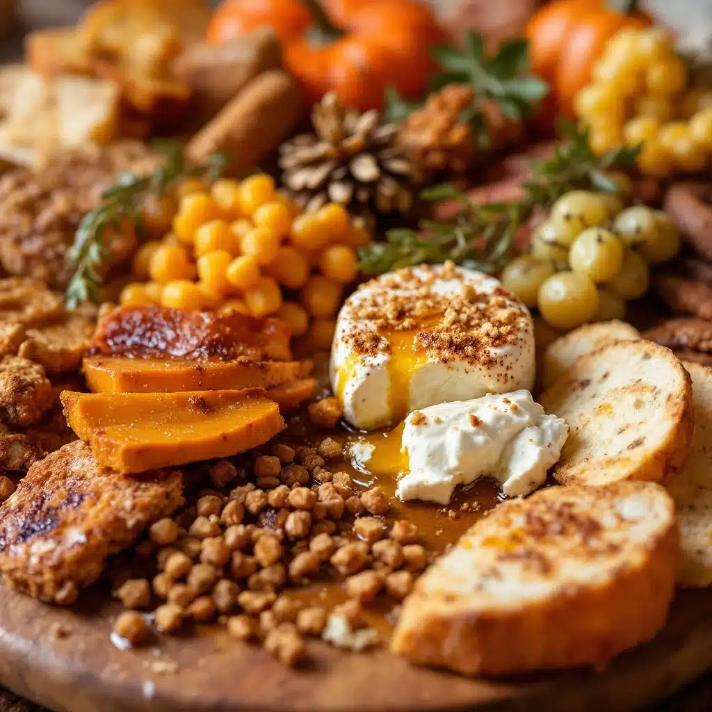 pumpkin spice harvest charcuterie board with maple brie - featured image