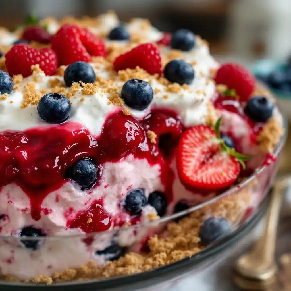 red white and blue berry trifle - featured image