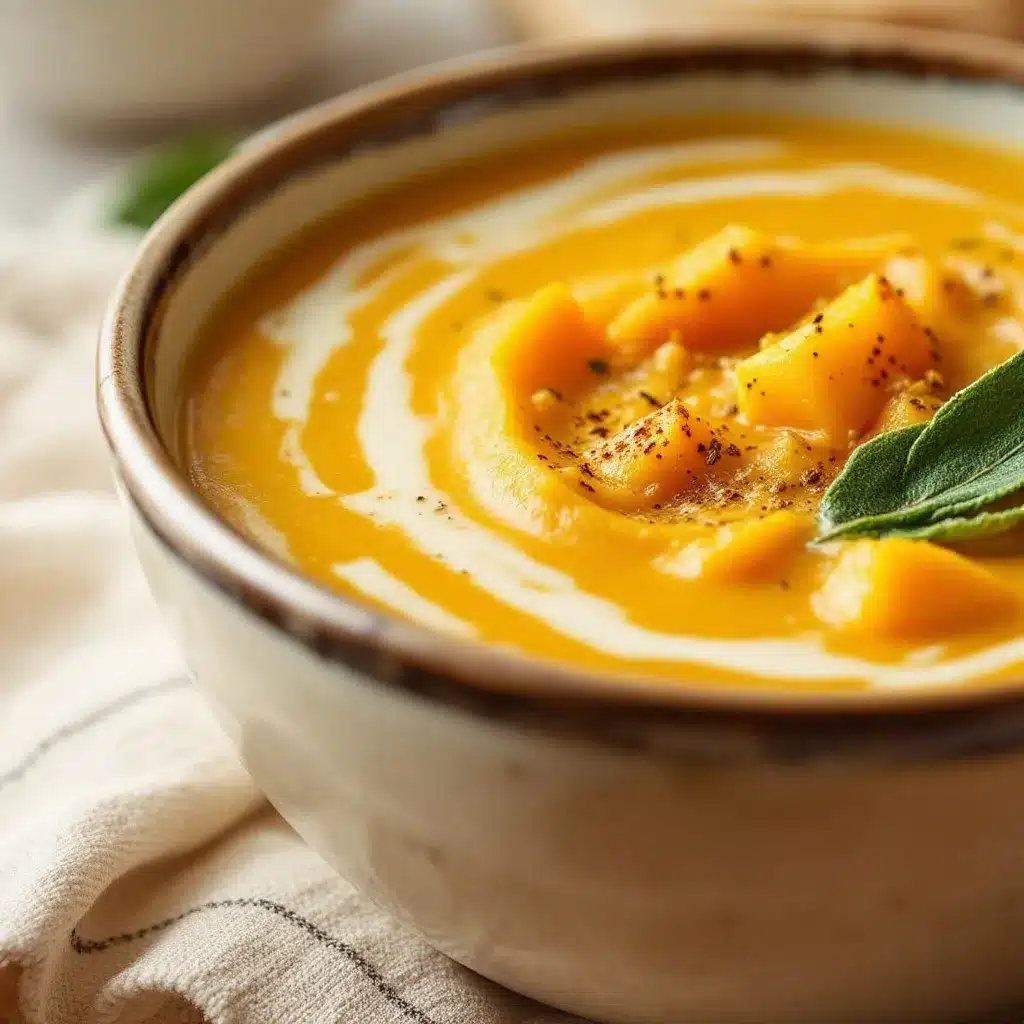creamy acorn squash soup with crispy sage preparation steps