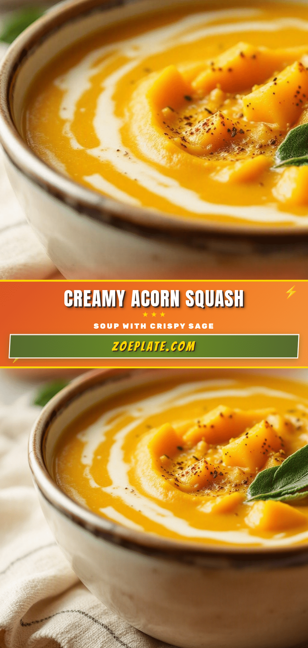 creamy acorn squash soup with crispy sage recipe
