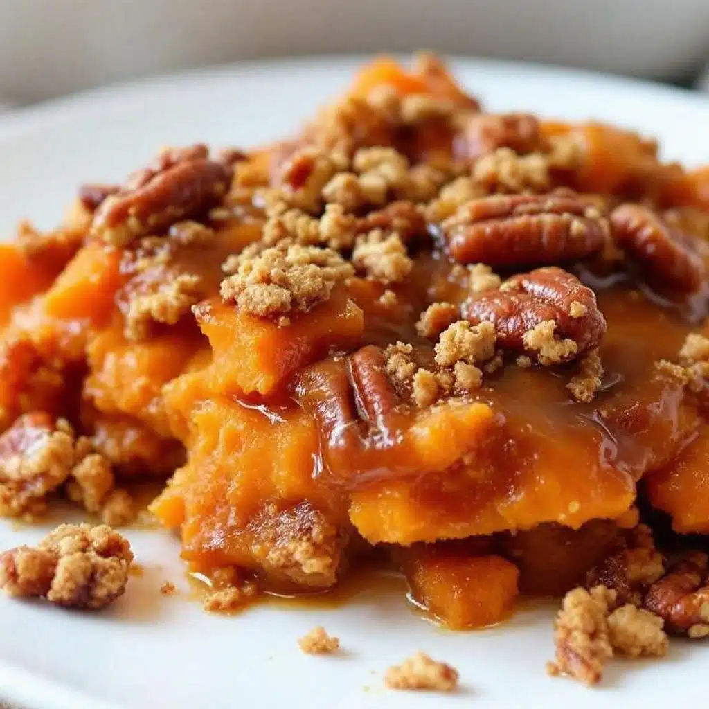 creamy brown sugar sweet potato casserole with pecans - featured image