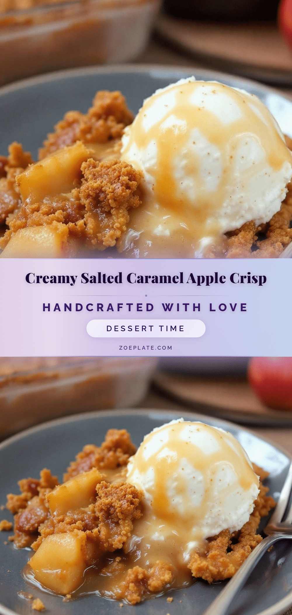 creamy salted caramel apple crisp for two recipe