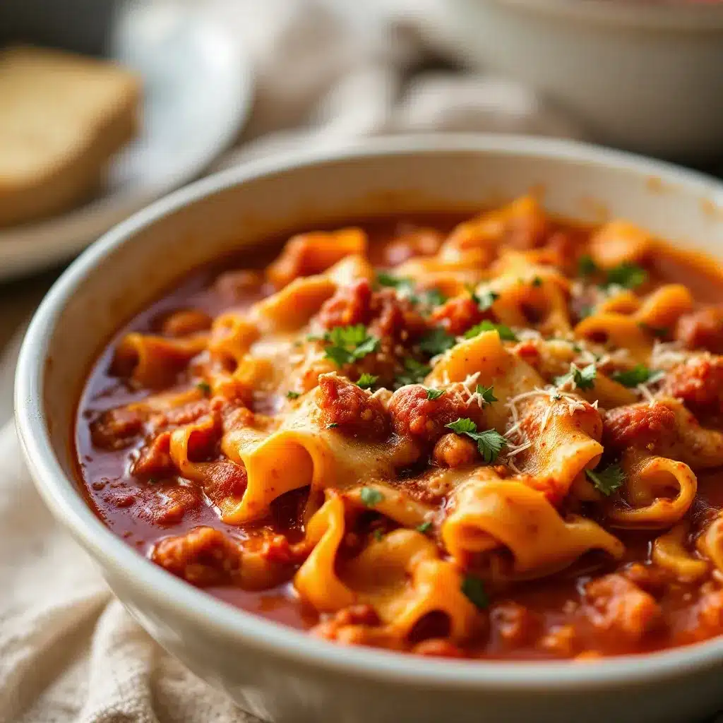 creamy small-batch lasagna soup for two preparation steps