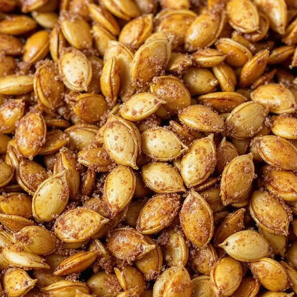 crispy baked cinnamon sugar pumpkin seeds - featured image
