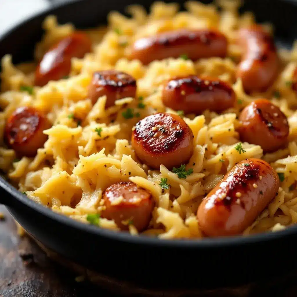 crispy bratwurst and sauerkraut skillet preparation steps