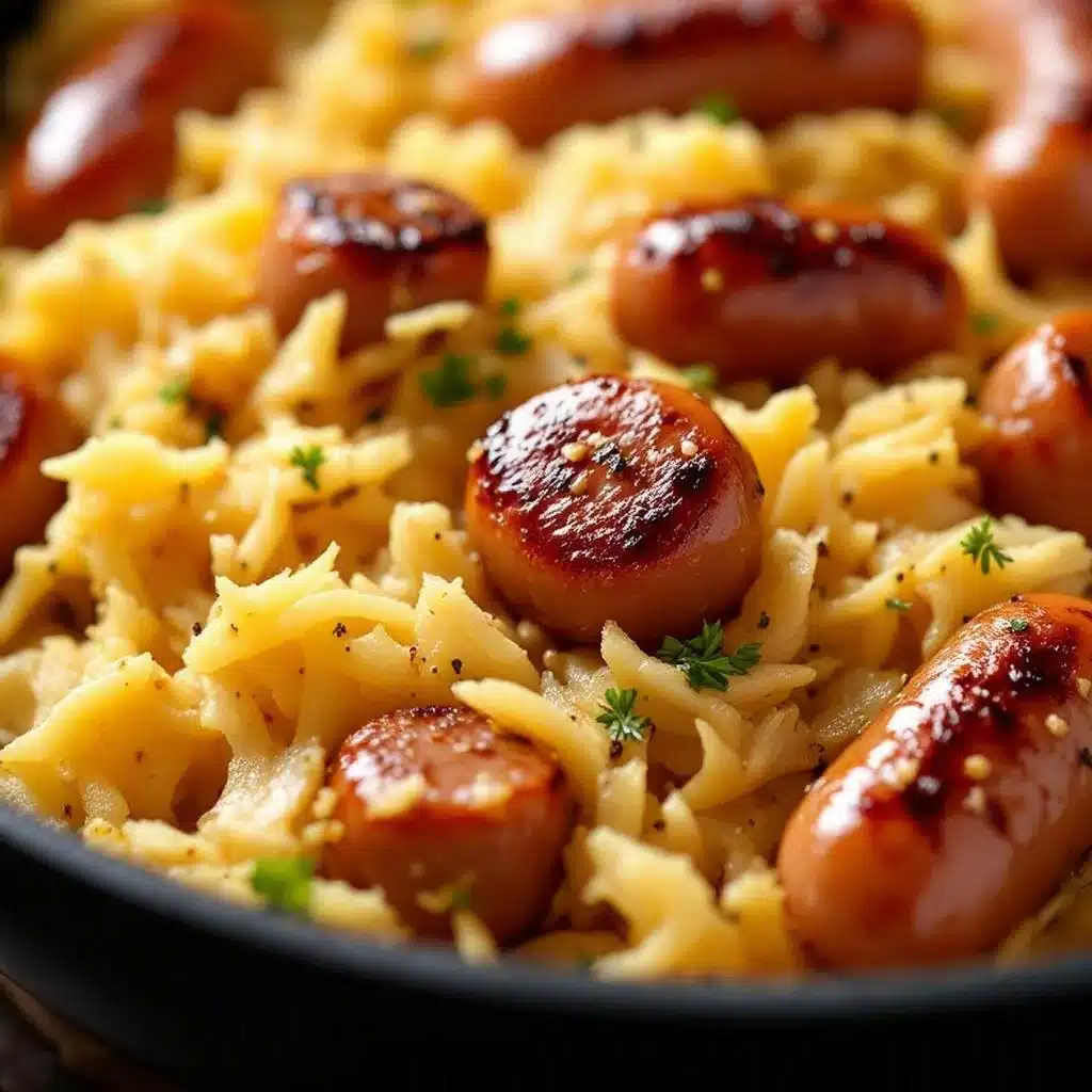 crispy bratwurst and sauerkraut skillet - featured image