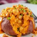 Crispy Buffalo Chicken Stuffed Sweet Potatoes - featured image
