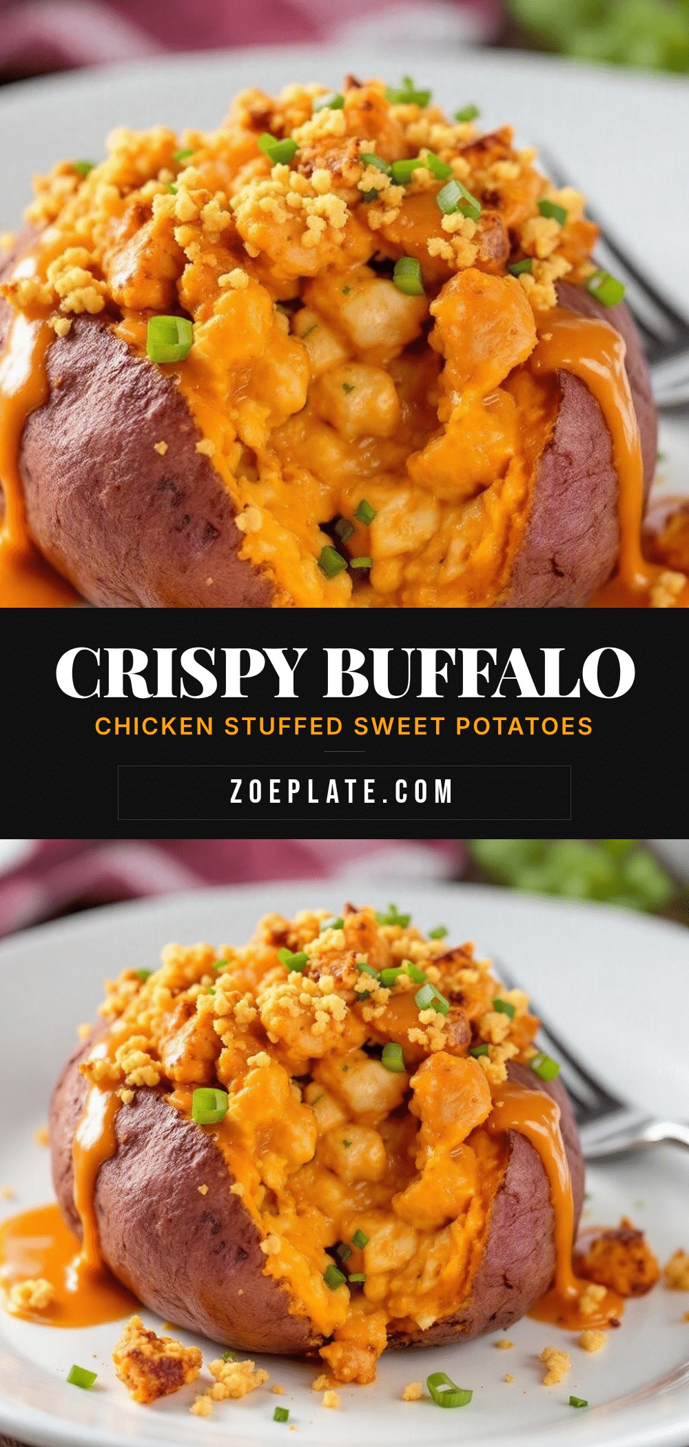 Crispy Buffalo Chicken Stuffed Sweet Potatoes recipe