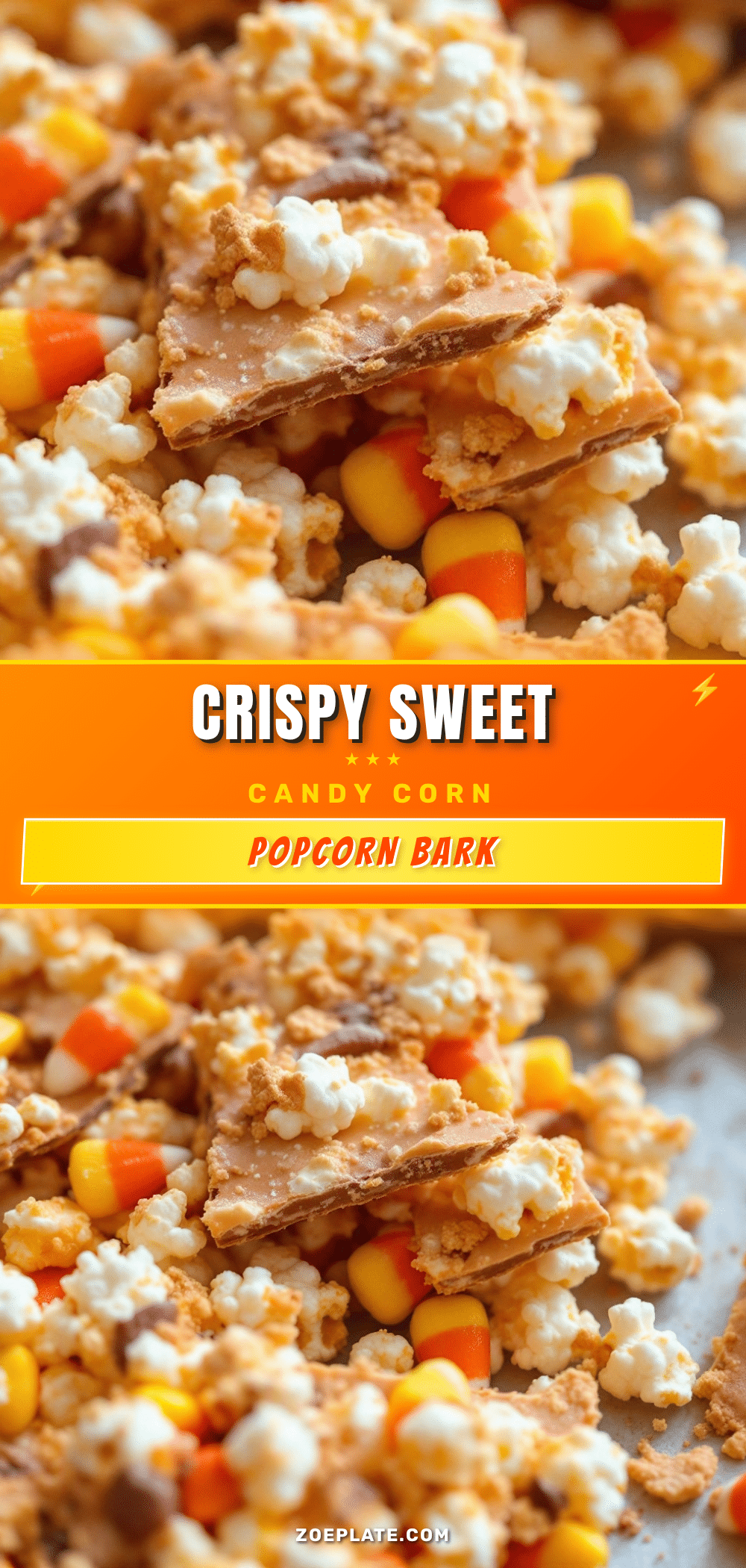 Crispy Candy Corn Popcorn Bark recipe