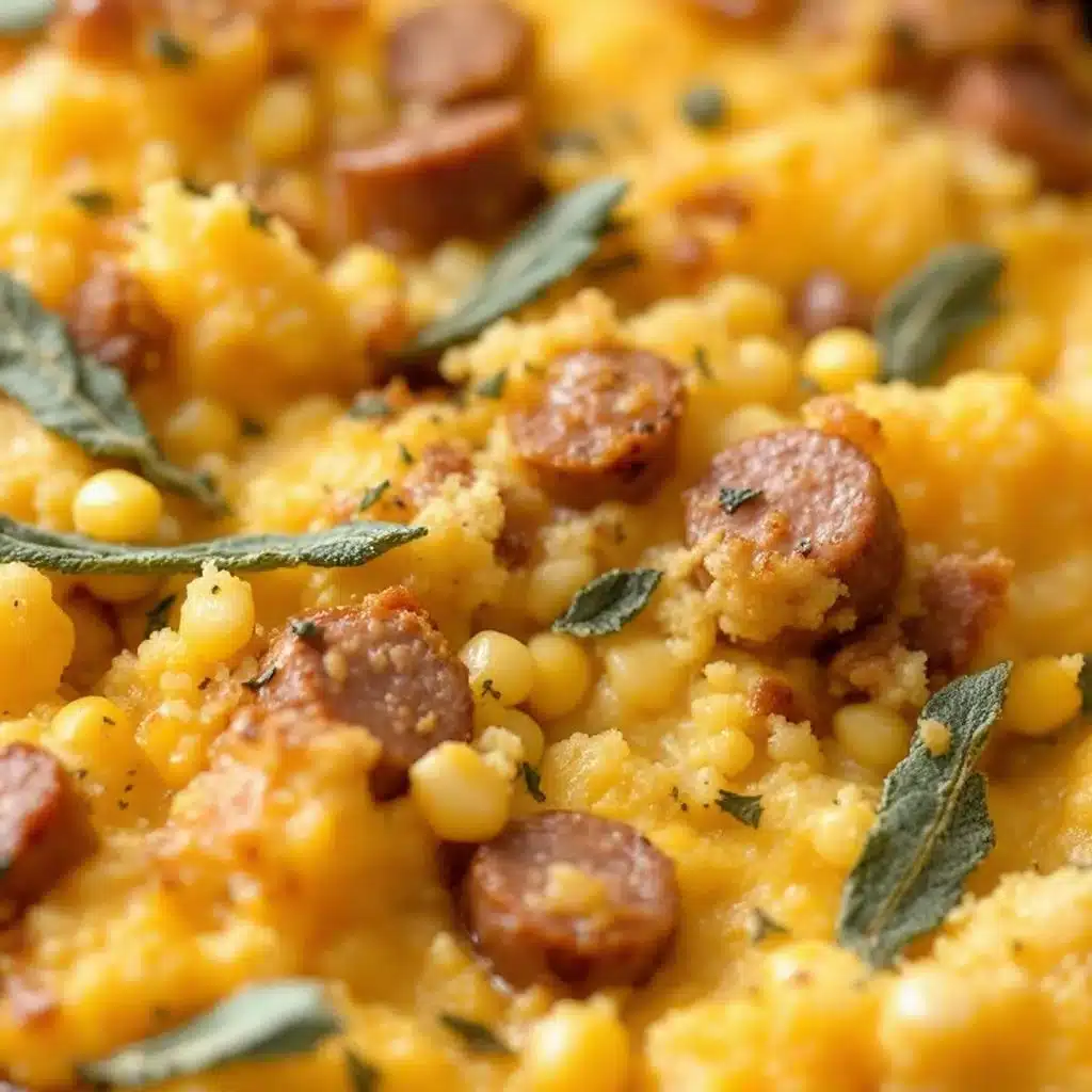 crispy sausage sage cornbread dressing - featured image