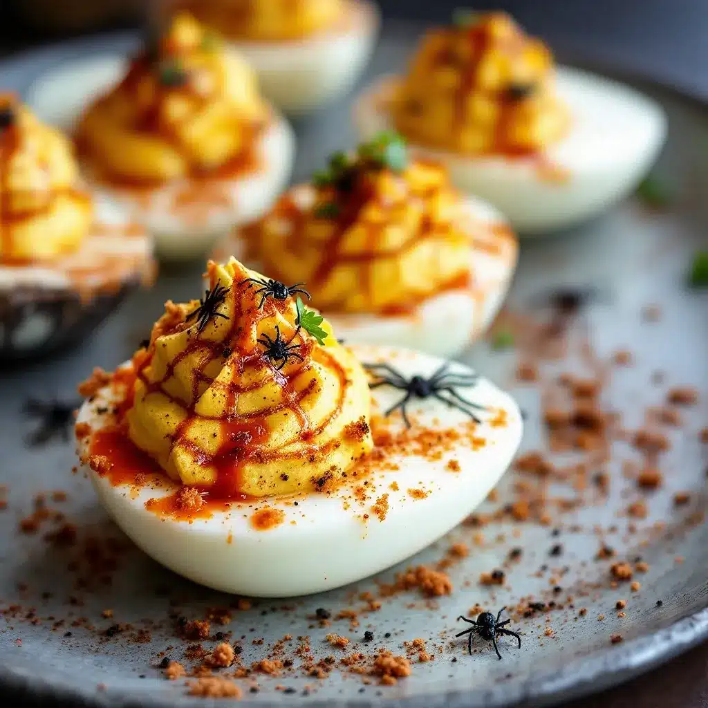 Halloween deviled eggs preparation steps
