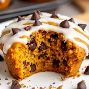 iced pumpkin chocolate chip muffins - featured image