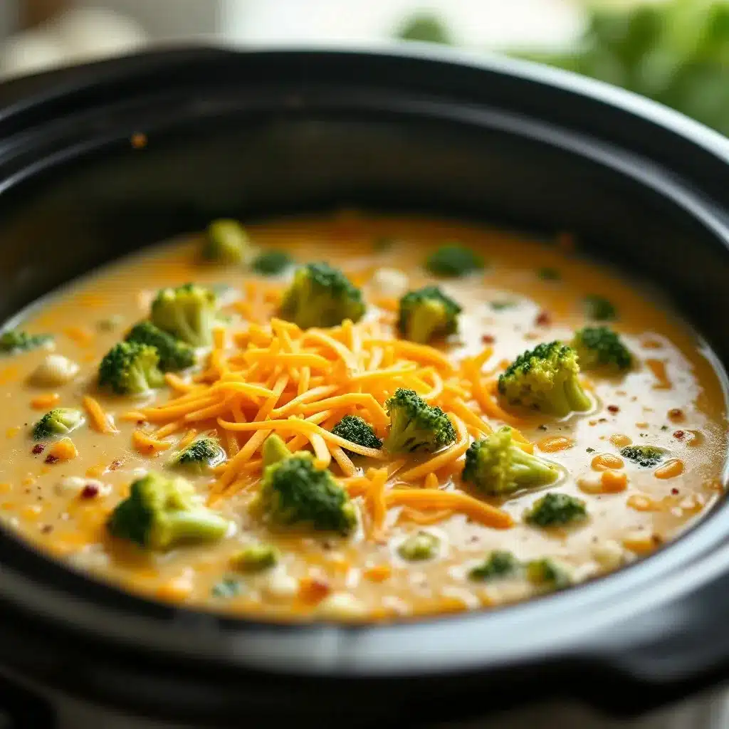 slow cooker cheddar broccoli soup preparation steps