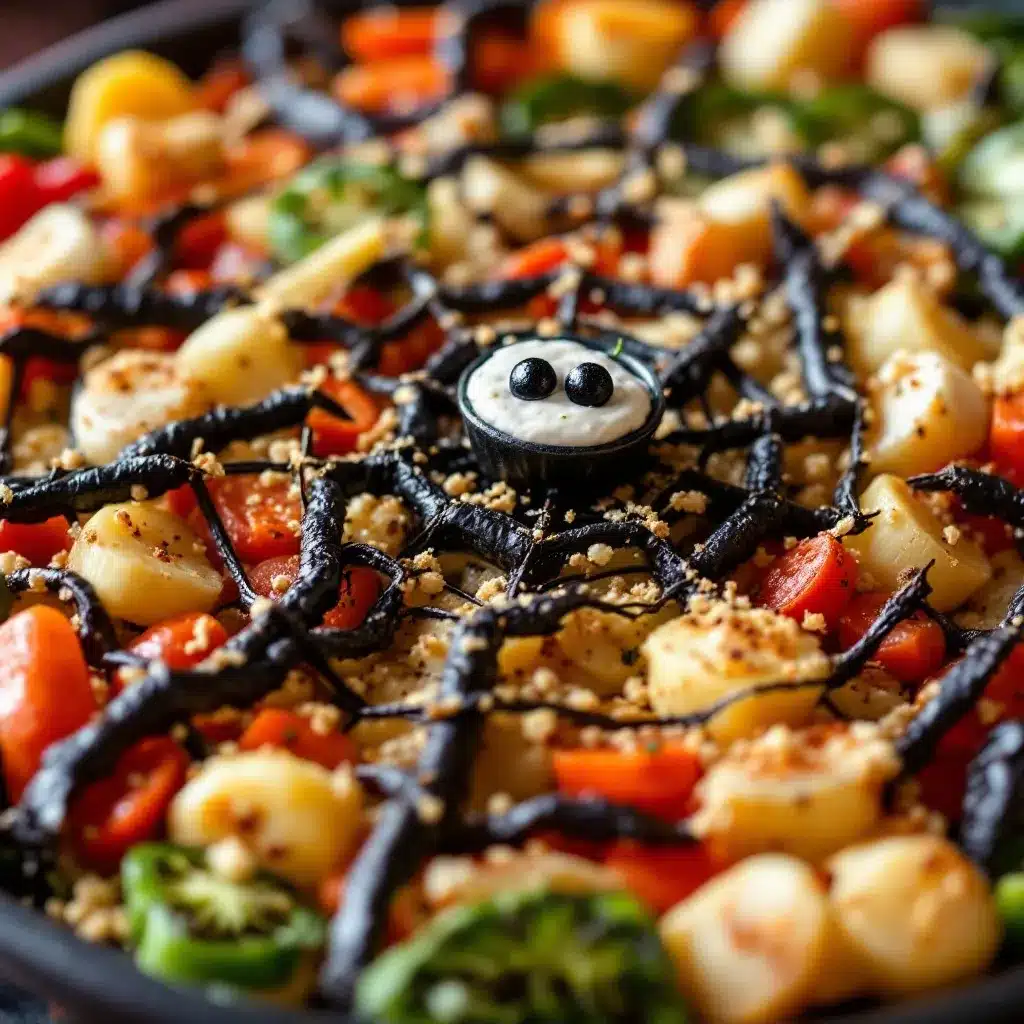 spooky halloween veggie tray spider web preparation steps