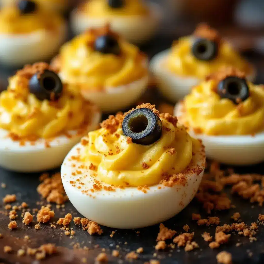 spooky olive eye deviled eggs preparation steps
